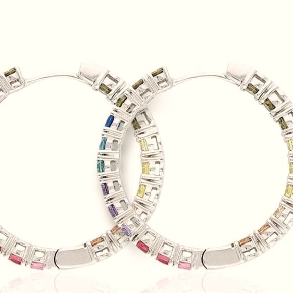 New 925 sterling silver earrings hoops rainbow gemstones in and out - Picture 2 of 2